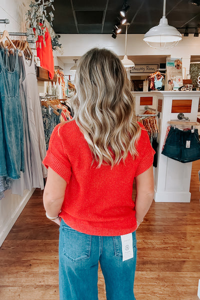 Maggie Short Sleeve Sweater  - Red