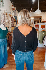 Mae Back Button Pullover - Black