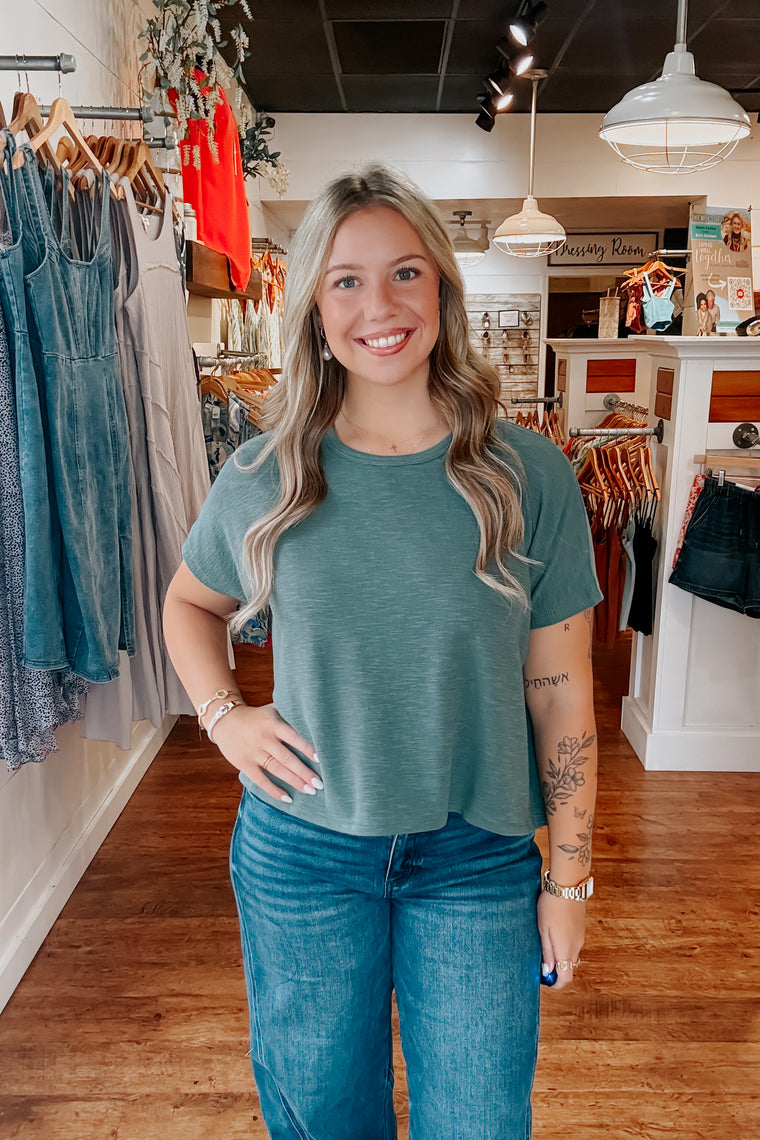 Slub Knit Boxy Tee - Ash Jade
