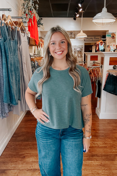 Slub Knit Boxy Tee - Ash Jade