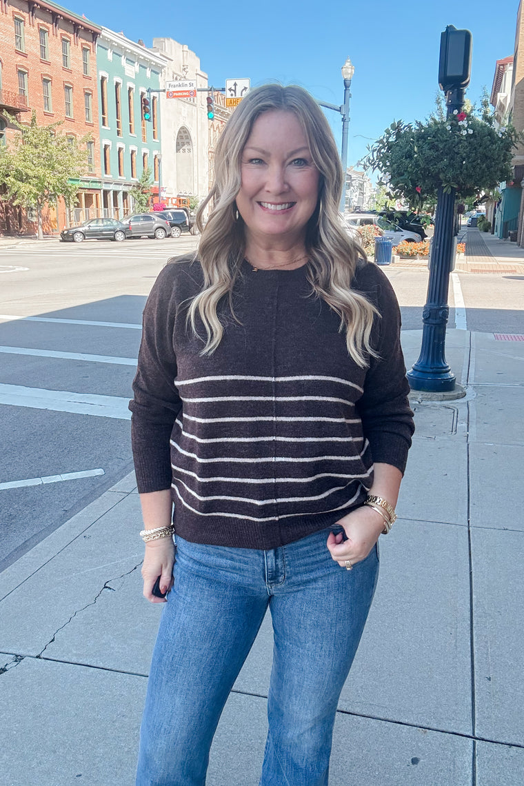 Gia Striped Pullover - Brown