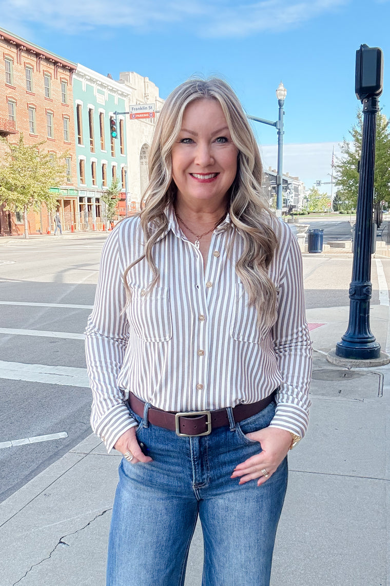 Alexa Striped Shirt - Mocha