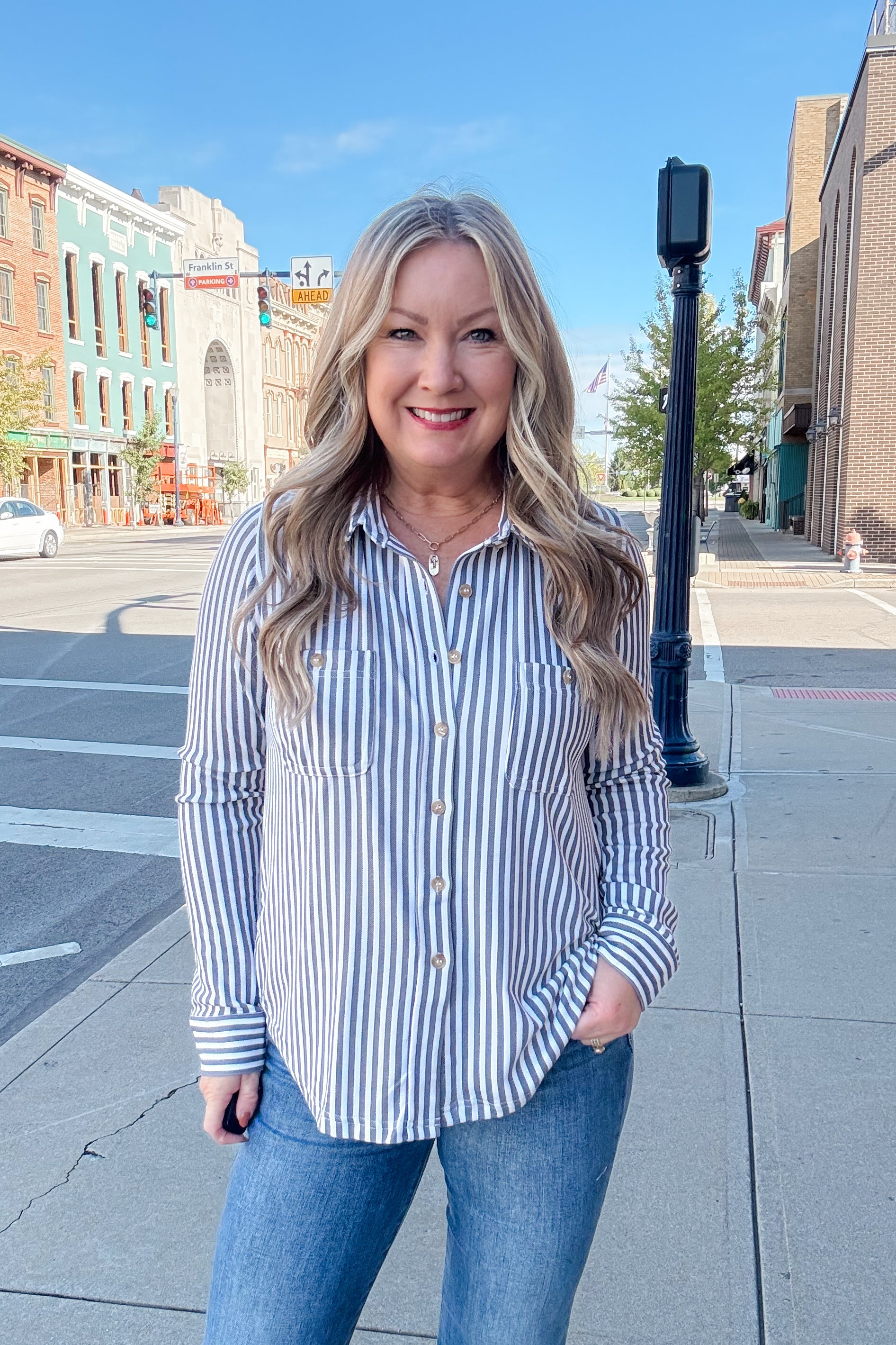 Alexa Striped Shirt - Charcoal