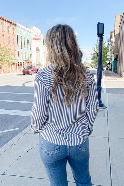 Alexa Striped Shirt - Charcoal