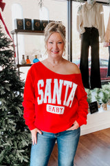 Santa Baby Off Shoulder Sweatshirt