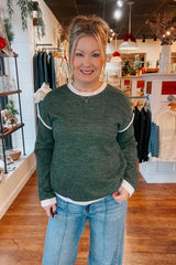 Sienna Contrasting Trim Pullover - Olive