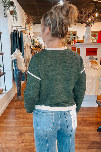 Sienna Contrasting Trim Pullover - Olive
