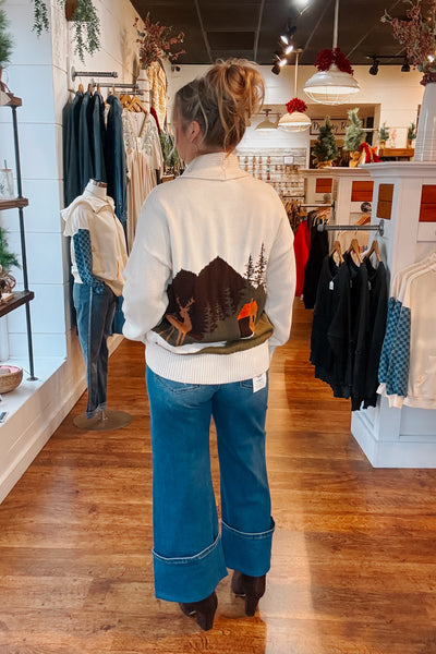 Risen Wide Leg Cuff Button Detail Jean