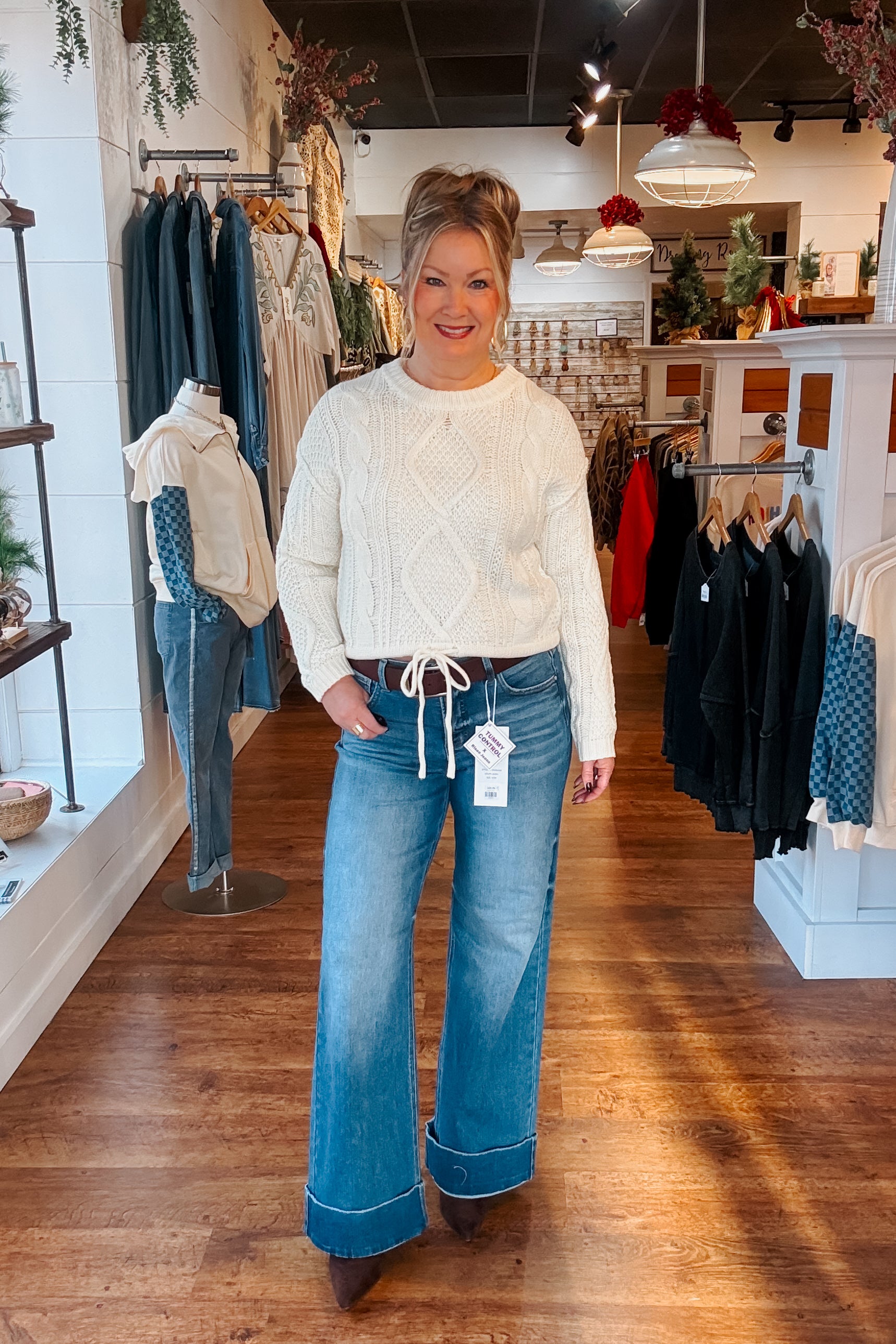 Risen Tummy Control Ankle Wide Cuffed Jean