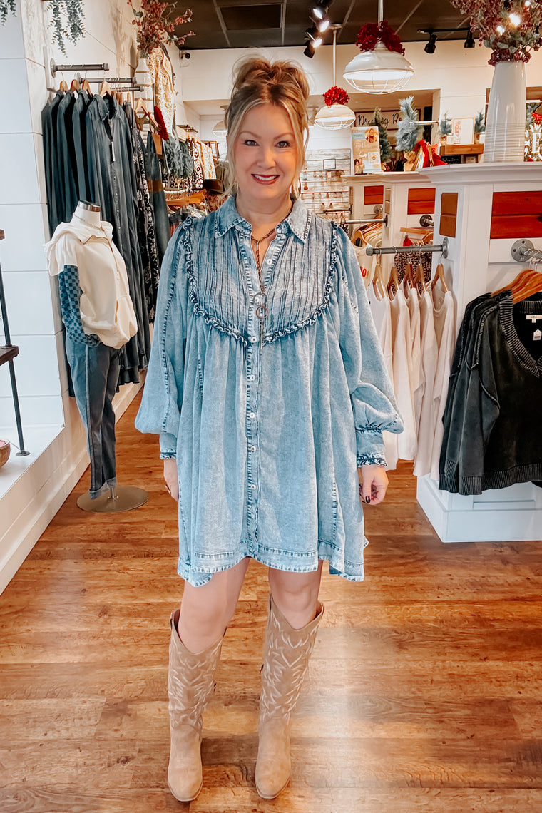 Eloise Pin Tuck Denim Dress