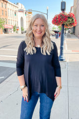 The Lina Asymmetrical Long Sleeve Pullover - Black