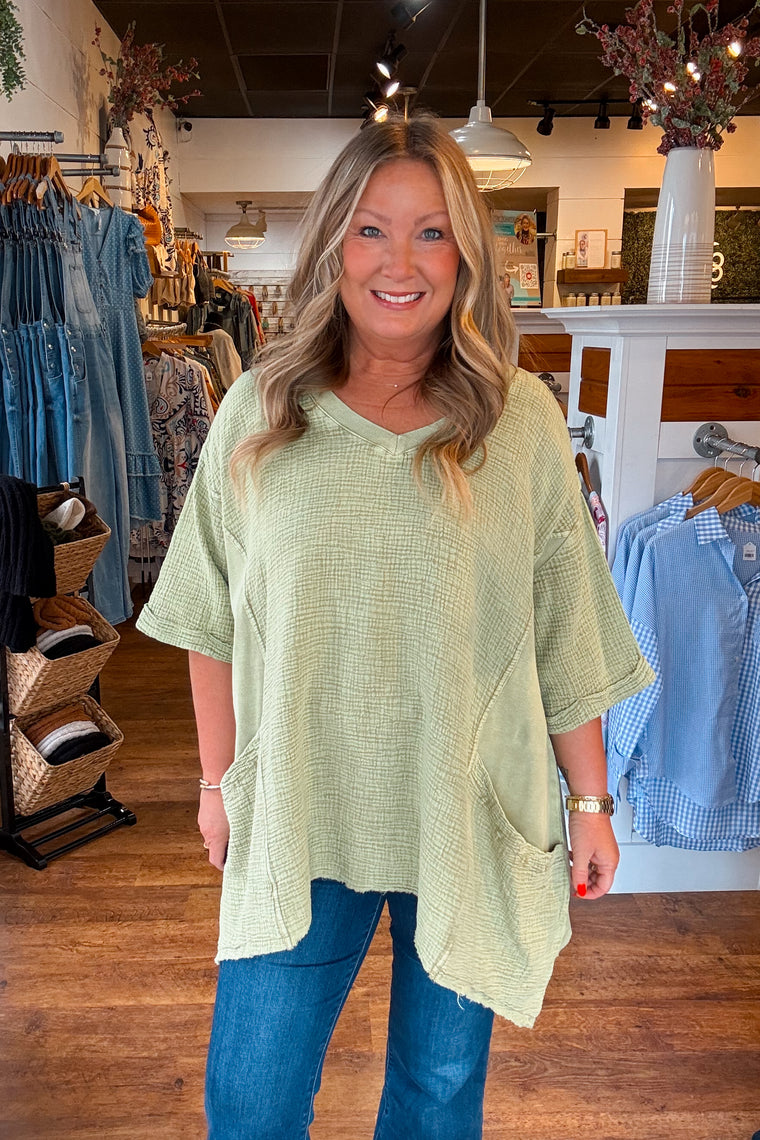 Aria Mineral Washed Top - Faded Sage