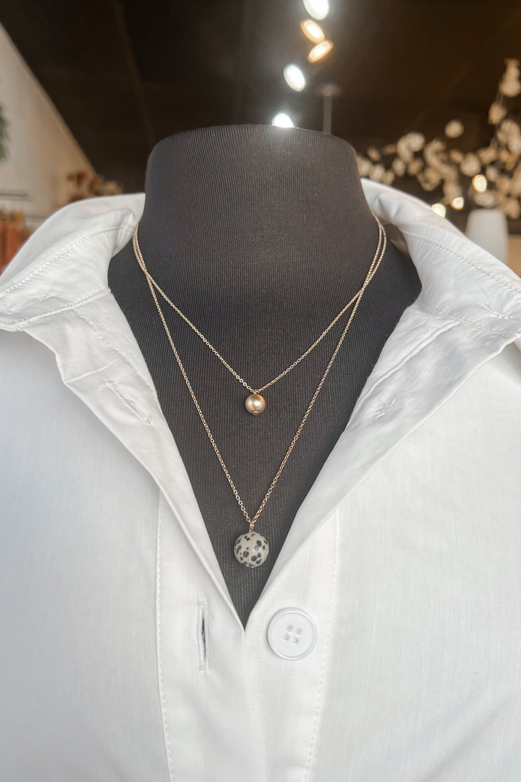 Natural Stone Layered Necklace - Dalmatian