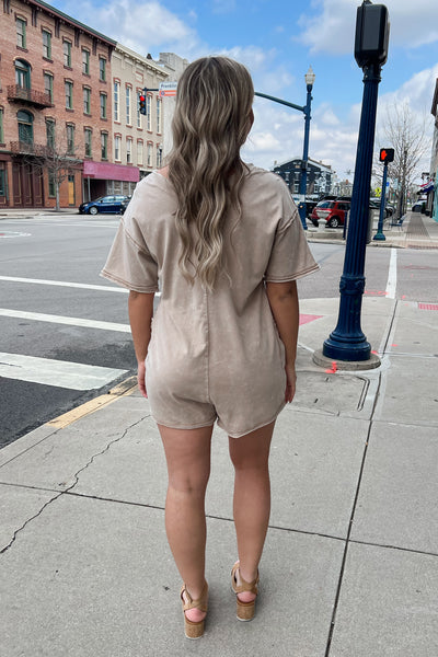Kylie Mineral Washed Romper - Taupe