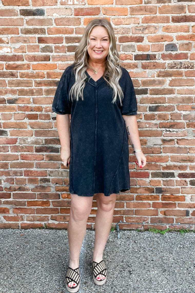 Gia Mineral Washed Dress - Black
