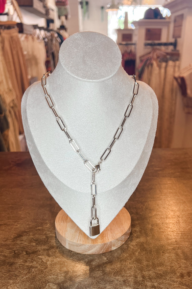 Lock Lariat Necklace - 18K Gold Plated