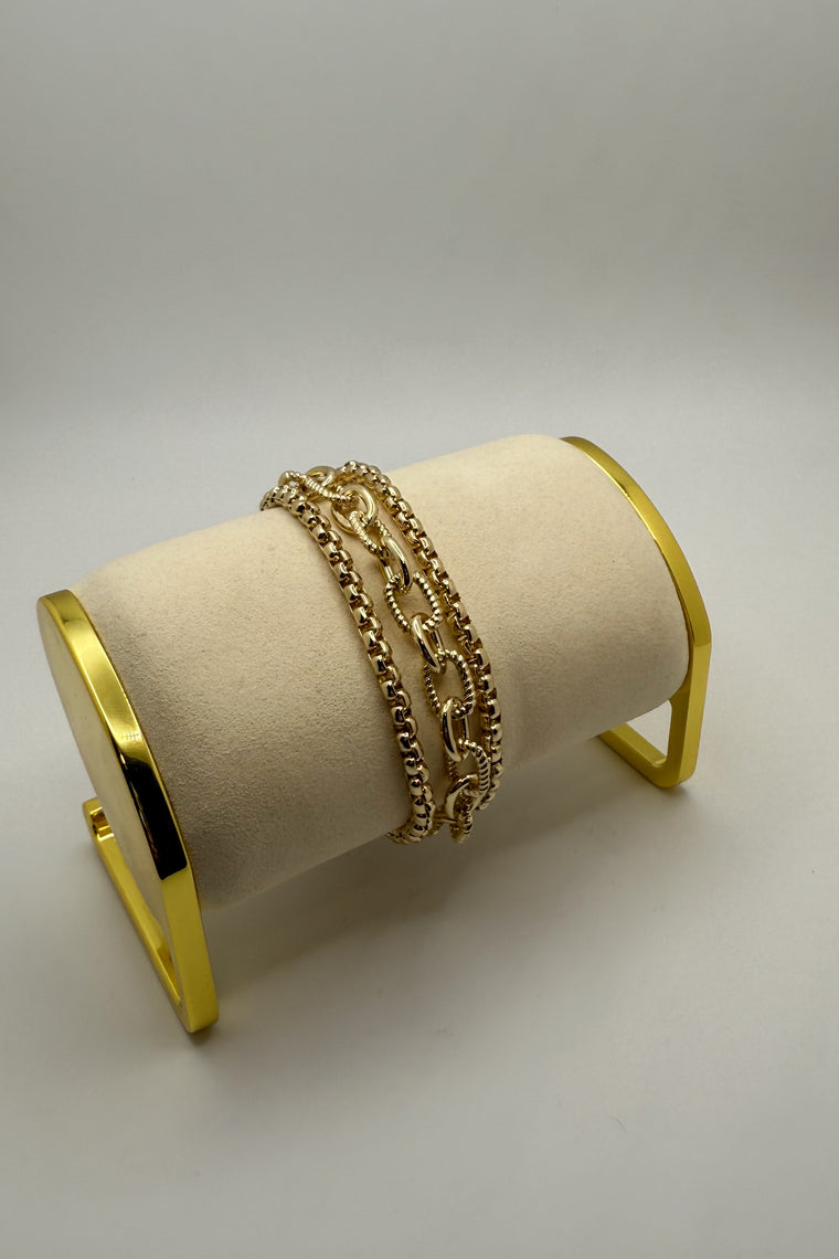 Chain Of 3 Strands Bracelet - 18K Gold Plated