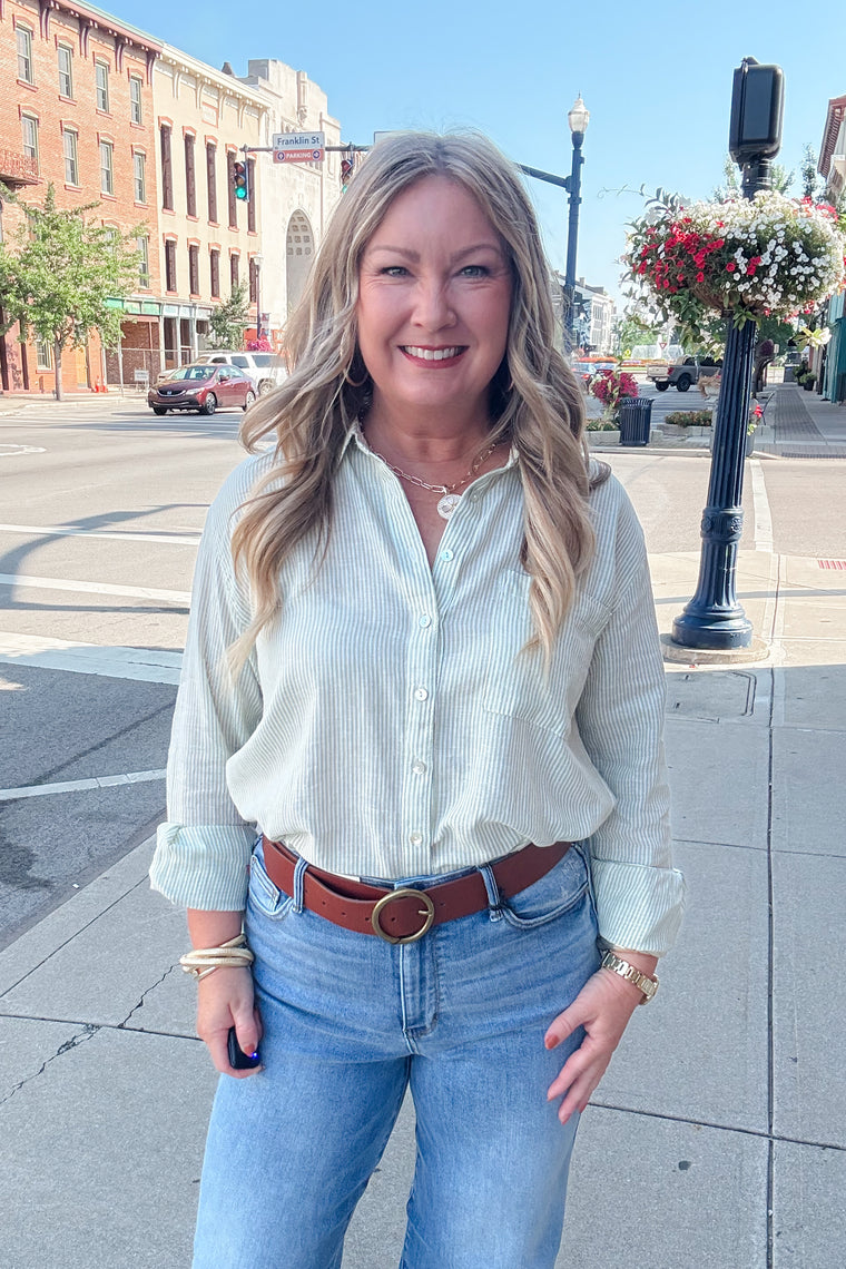 Lexi Striped Button Down Top - Green