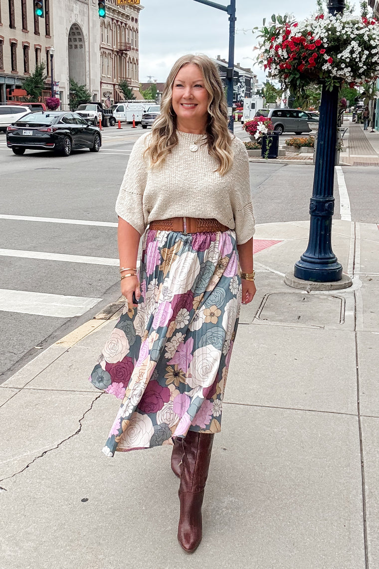 Della Teal Floral Skirt