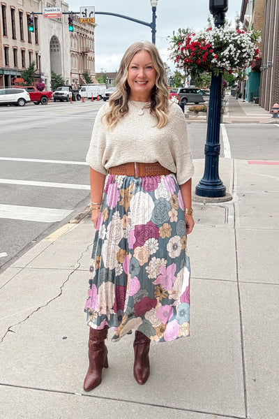 Della Teal Floral Skirt