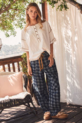 Checkered Patchwork Denim