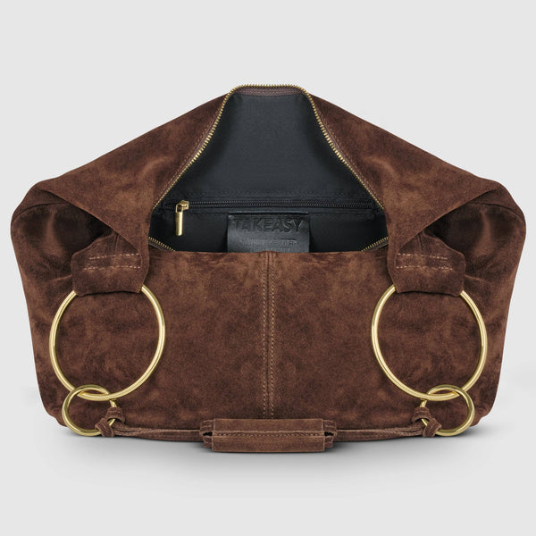 Italian Genuine Suede Hobo Bag - Chocolate Suede