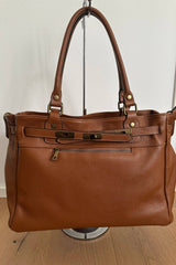 Carly Genuine Leather Handbag -  Cognac