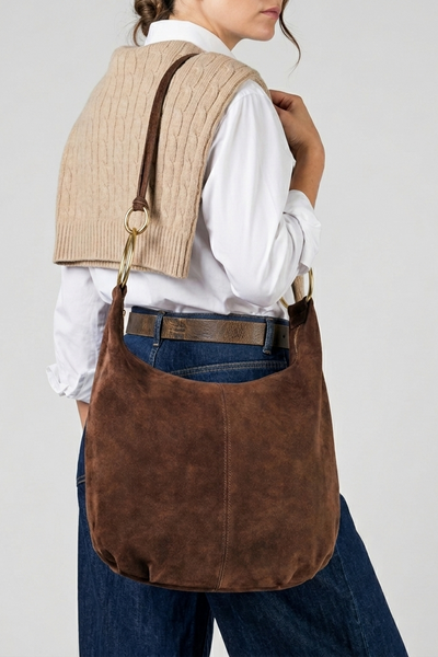 Italian Genuine Suede Hobo Bag - Chocolate Suede