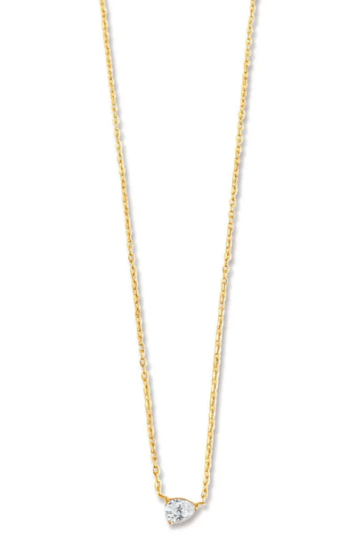 Lola Solitaire Sideways Pear Necklace - Gold