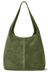Palermo Italian Genuine Suede Hobo Bag - Olive Suede