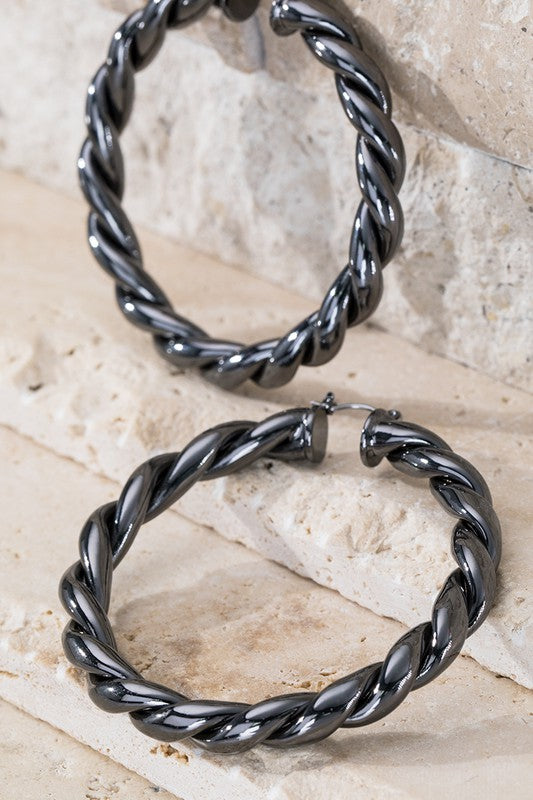 Black Twisted Hoop Earrings