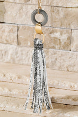 Leather Tassel Necklace - Grey Snake
