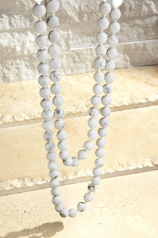 60" Natural Stone Necklace - Howlite White