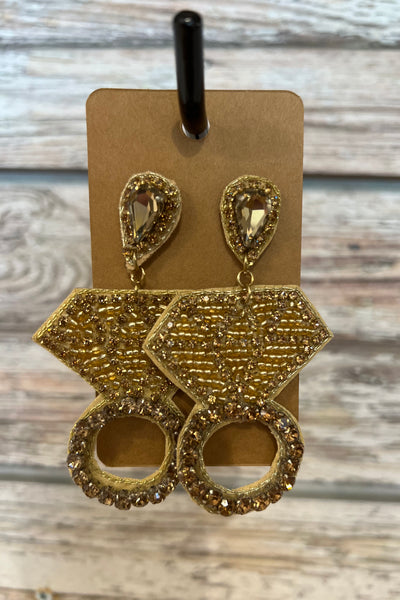 Seed Bead Gold Diamond Ring Earrings