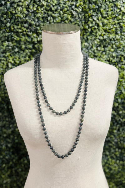 Natural Stone Long Beaded Necklace - Charcoal